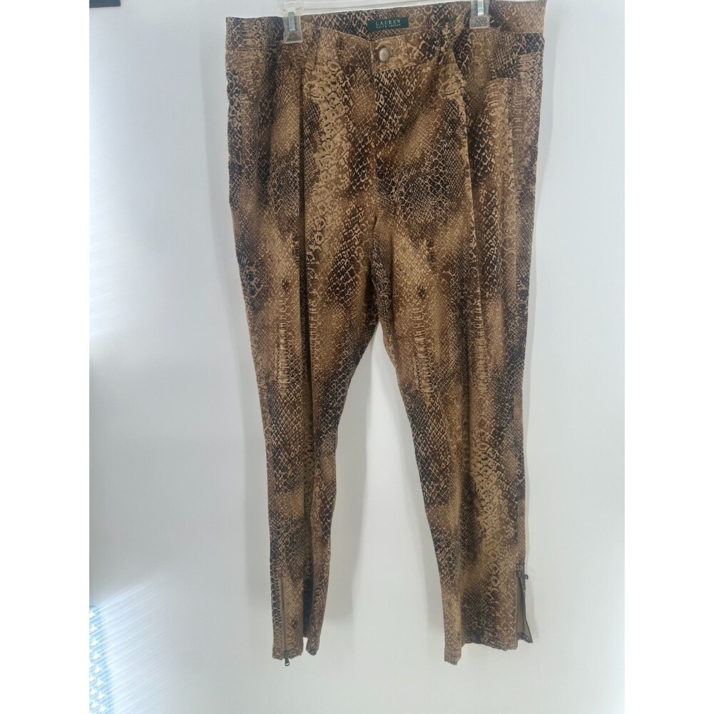 Lauren Ralph Lauren Snakeskin Print Pants Brown Tan Python Trouser Women's 16